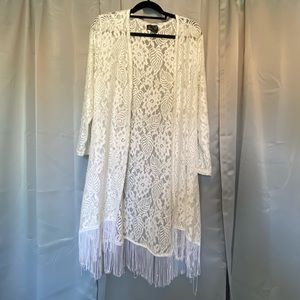 Allover Floral Lace Shrug with Fringe